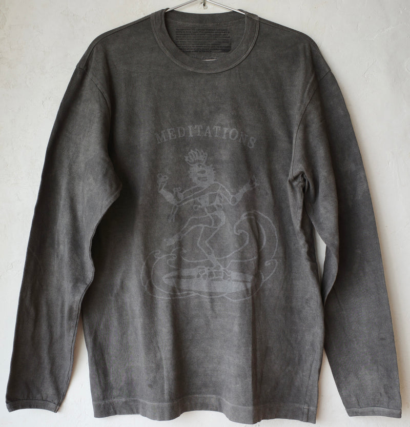 Meditations Shiva Surfing Hand-Dye Organic Cotton L/S T-Shirt (Grey+White)