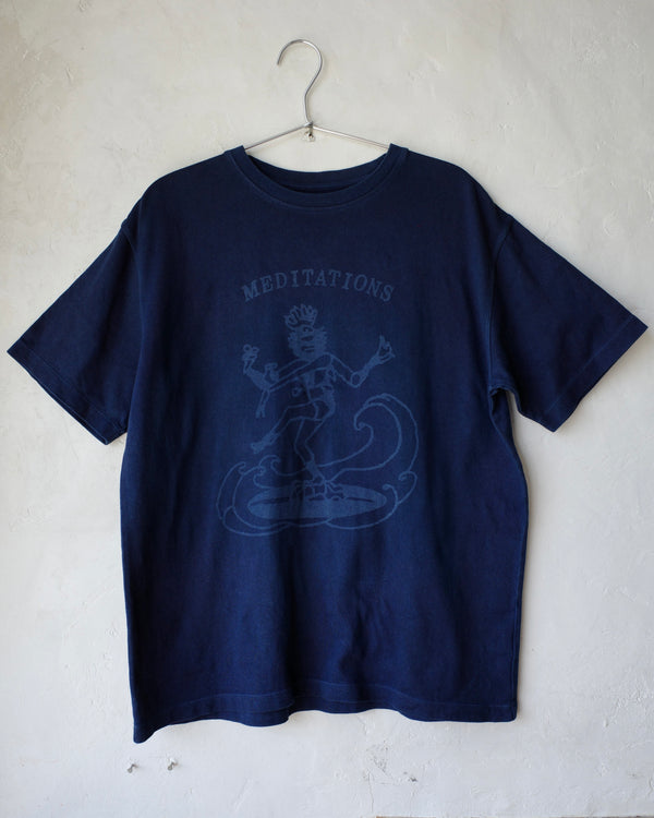 Meditations Shiva Surfing・Kitta Natural Dye Organic Hemp Cotton T-Shirt (琉球藍)